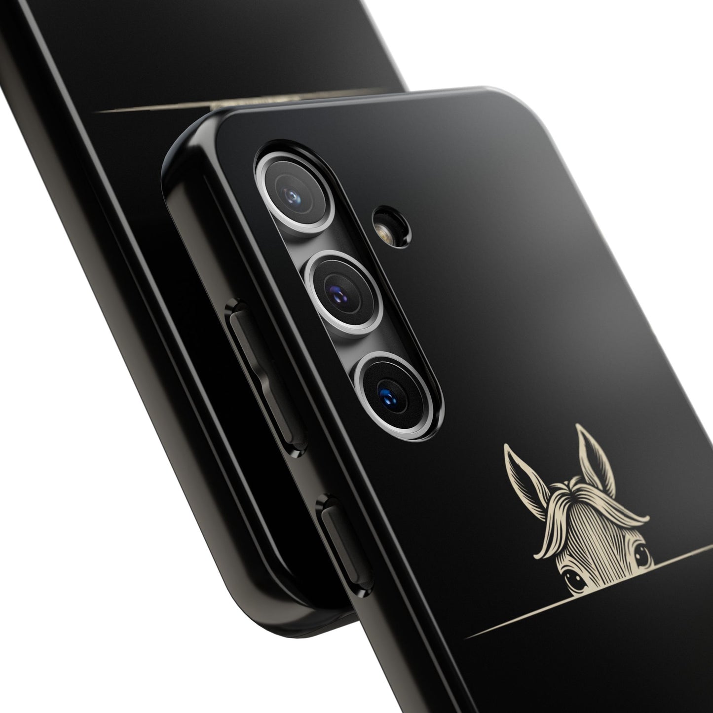 Peeking Horse Tough Phone Case — Minimal Black Protective Cover