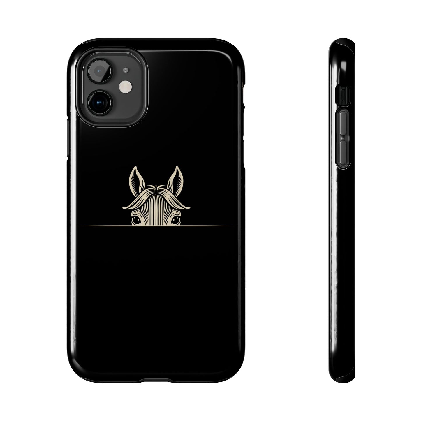 Peeking Horse Tough Phone Case — Minimal Black Protective Cover