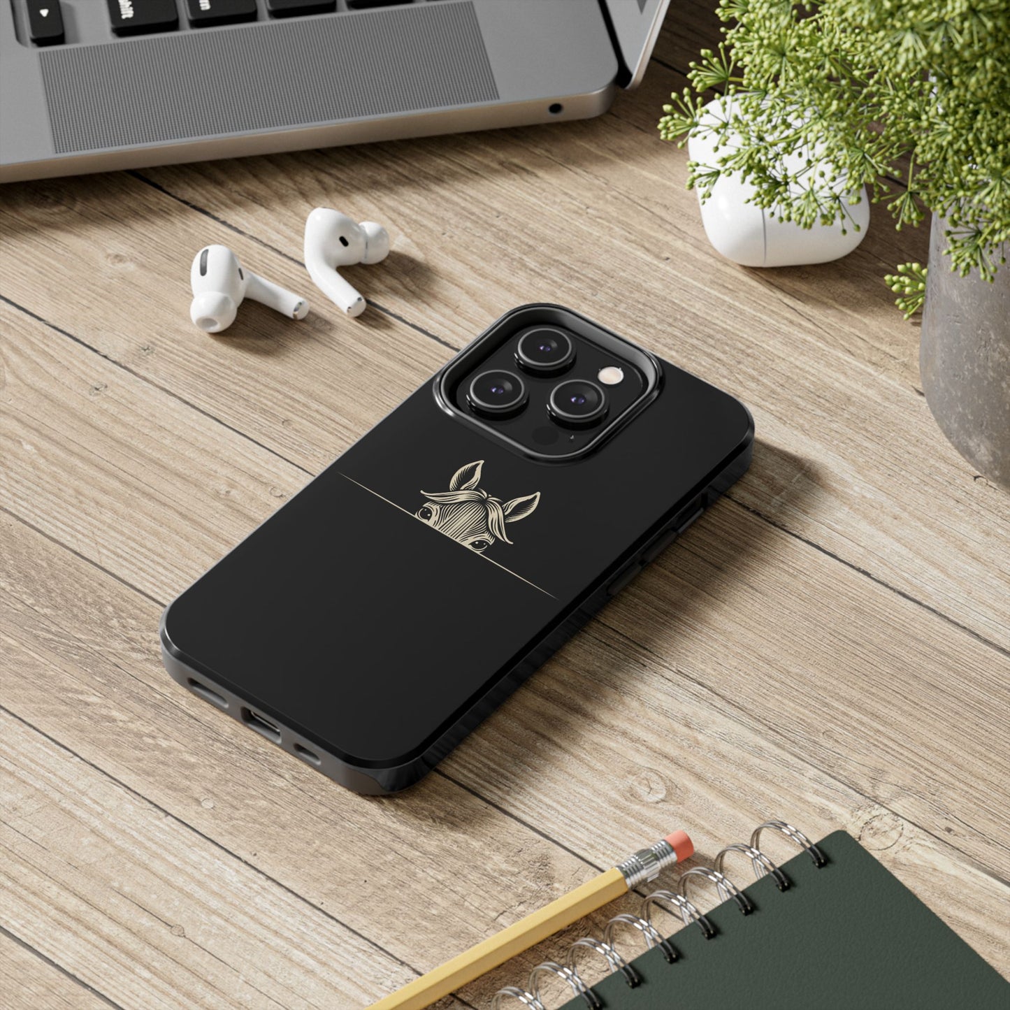 Peeking Horse Tough Phone Case — Minimal Black Protective Cover
