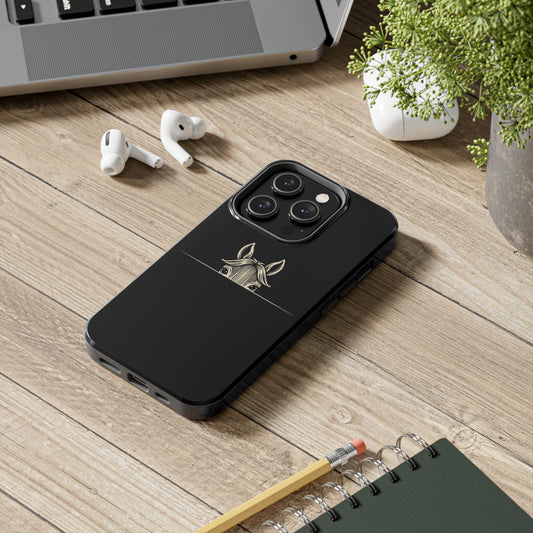 Peeking Horse Tough Phone Case — Minimal Black Protective Cover