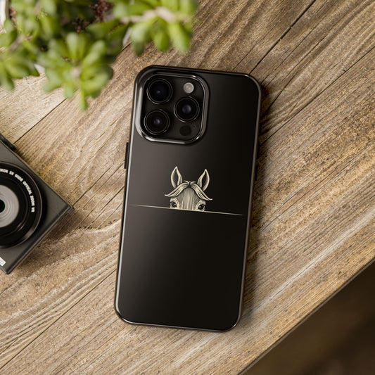 Peeking Horse Tough Phone Case — Minimal Black Protective Cover