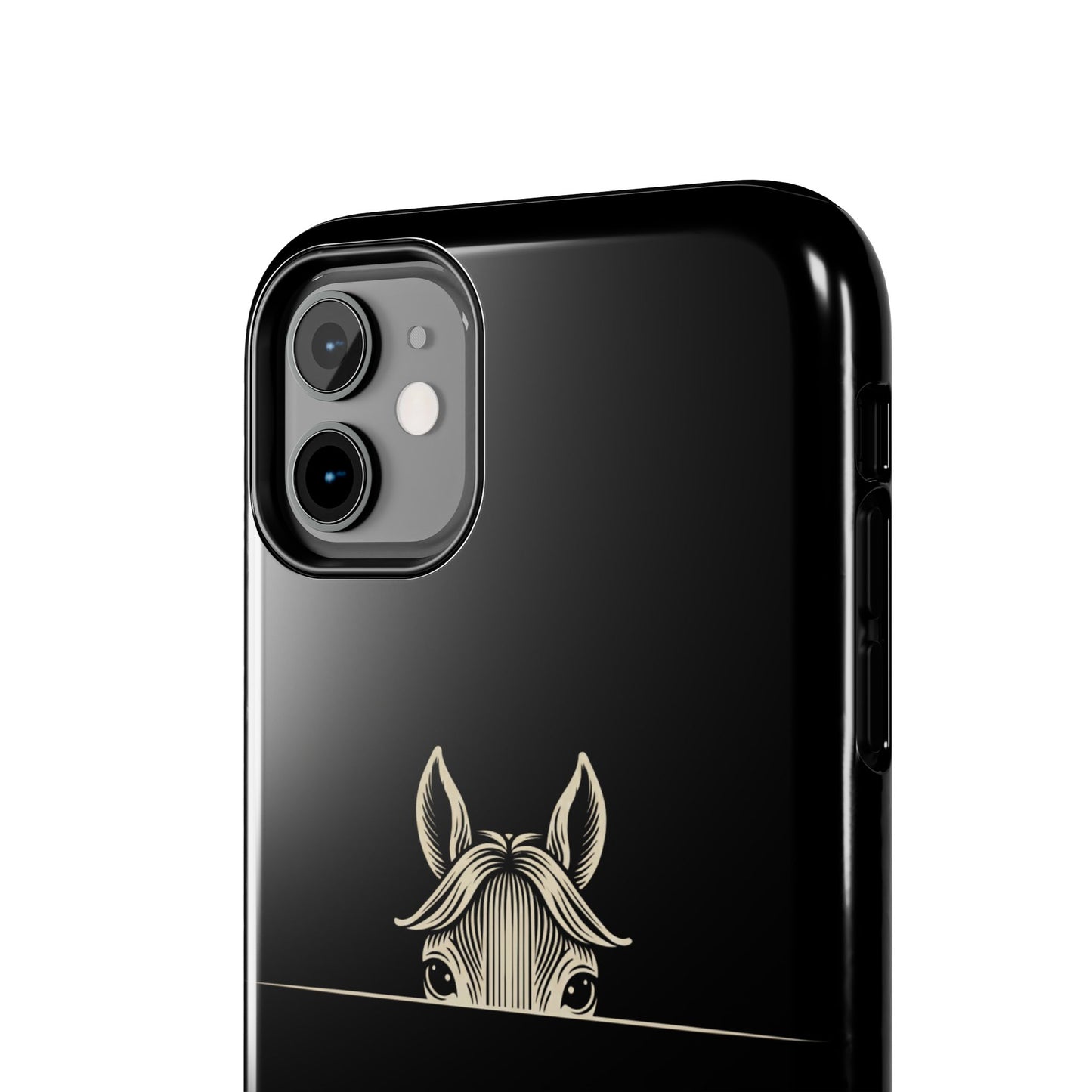 Peeking Horse Tough Phone Case — Minimal Black Protective Cover