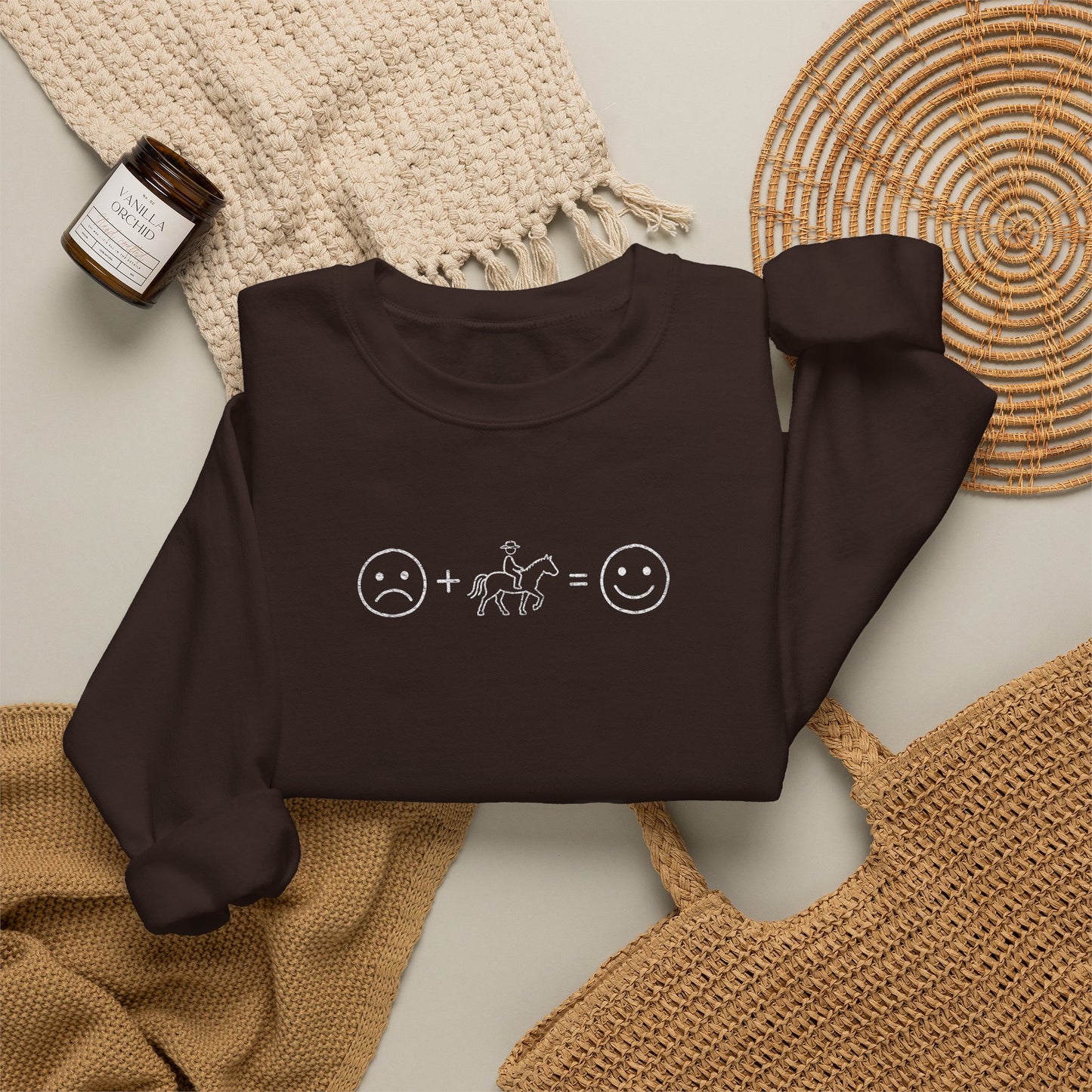 Horse Therapy Crewneck Sweatshirt — Sad + Horse = Happy Minimalist Equine Design