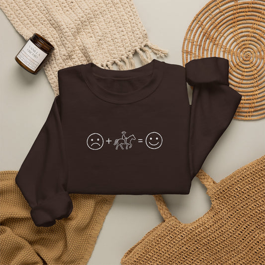Horse Therapy Crewneck Sweatshirt — Sad + Horse = Happy Minimalist Equine Design