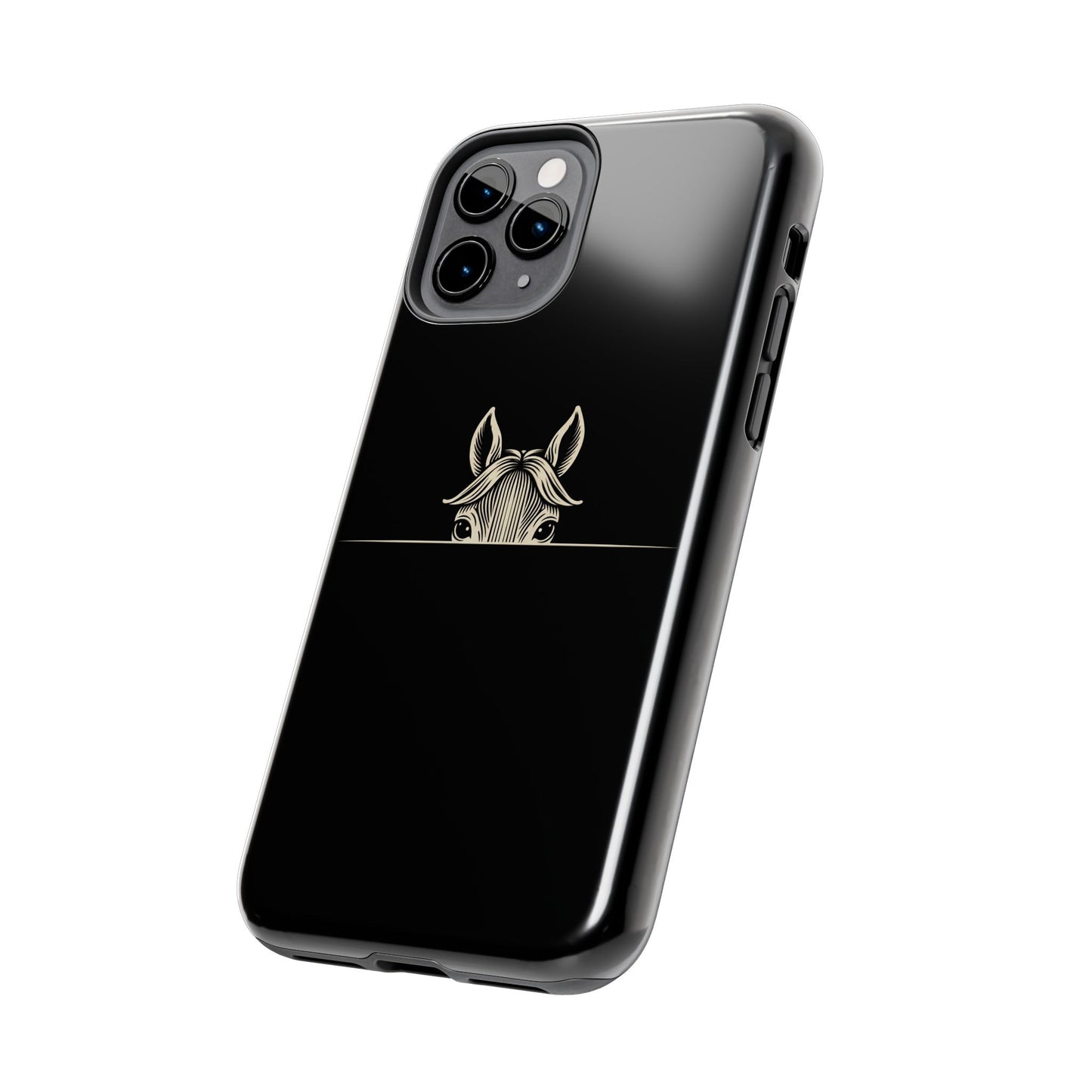 Peeking Horse Tough Phone Case — Minimal Black Protective Cover