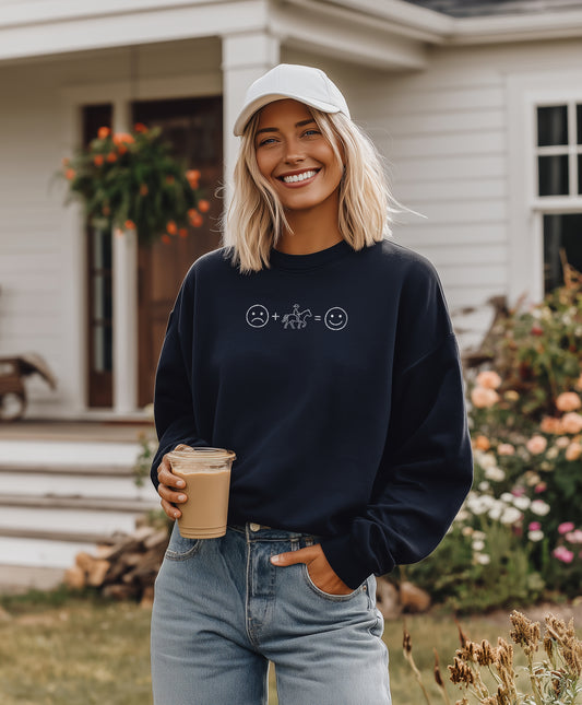 Horse Therapy Crewneck Sweatshirt — Sad + Horse = Happy Minimalist Equine Design